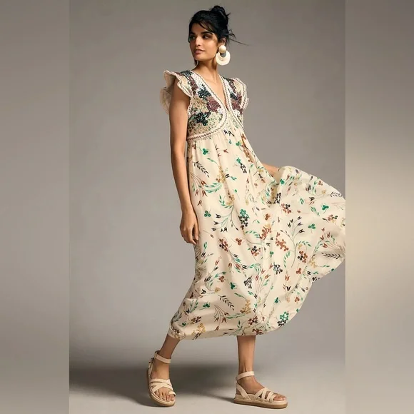 Anthropologie Floral Maxi Dress with Crochet Detail - Picture 7 of 10